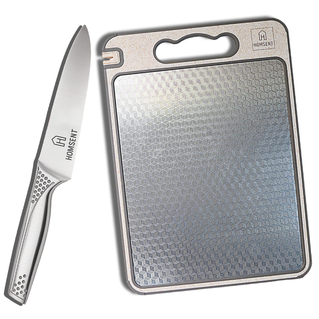 Set premium HOMSENT con tabla de cortar de acero inoxidable 304 de doble cara y cuchillo de chef profesional